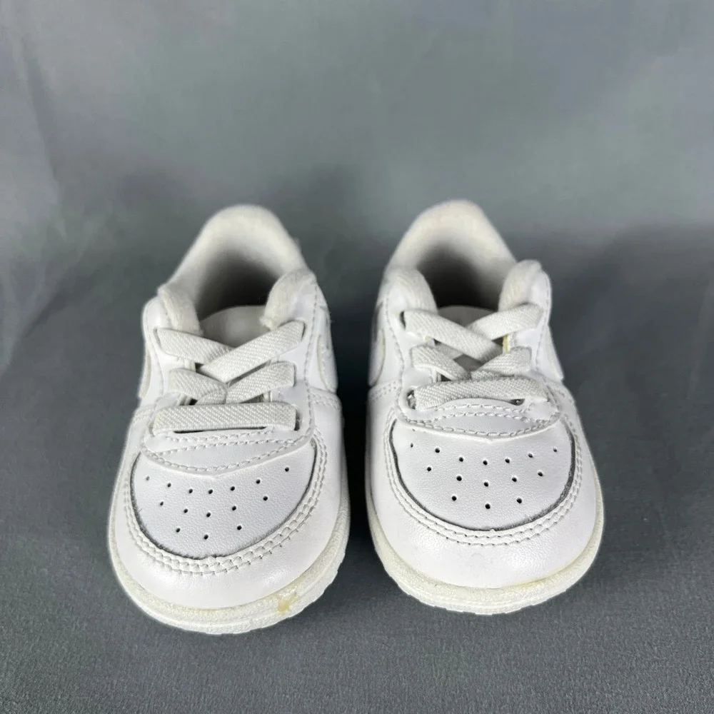 Nike Force 1 Crib Sneaker Boys 3 Triple White Upper Leather Round Toe CK2201-100
